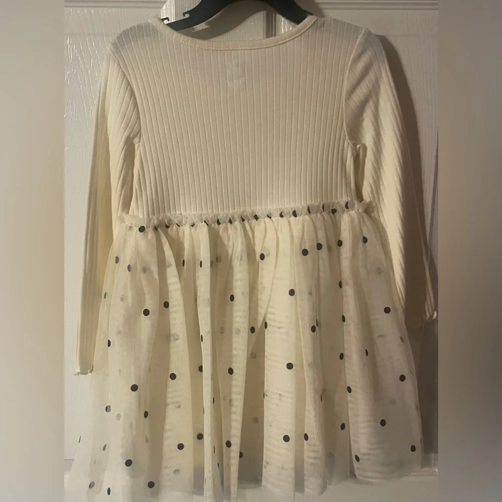 Wonder Nation Toddler Girls Ivory Polka Dot Tutu Dress 3T Long Sleeve‎